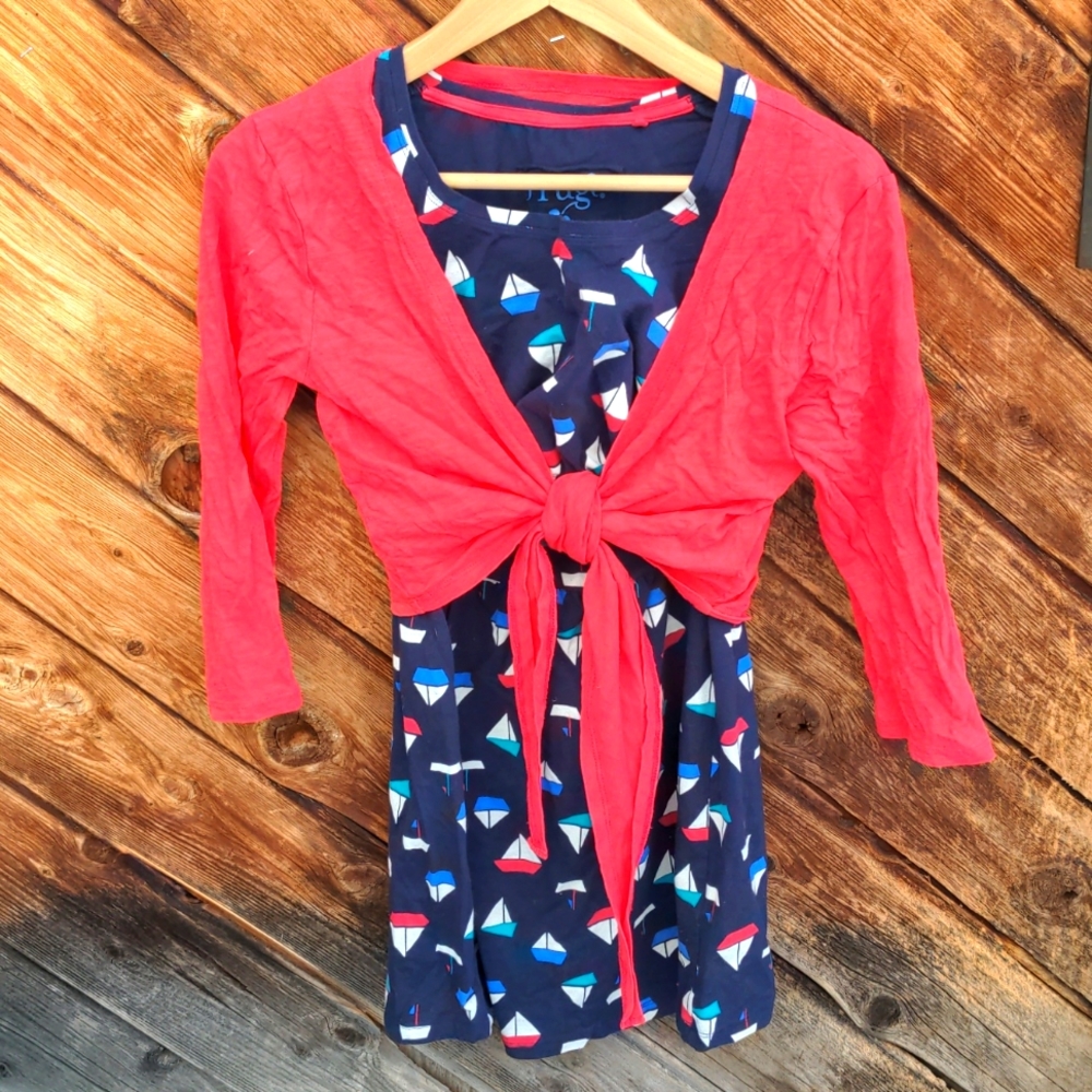 Frugi nautical tunic & shrug set, med, navy organic cotton with sail Medium